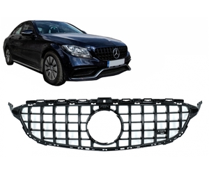 Μπροστινή μάσκα κατάλληλη για Mercedes C-Class W205 S205 C205 A205 (2014-2018) GT-R Panamericana Design Μαύρο χωρίς κάμερα