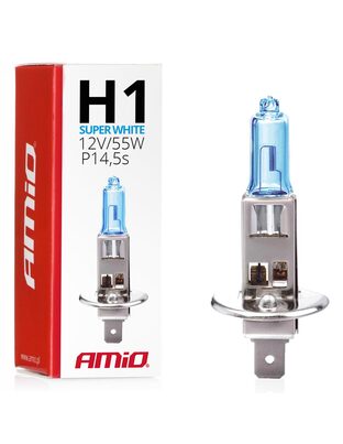 Amio – Λαμπτήρας Αλογόνου H1 P14.5s 12V 55W Super White για Προβολείς Αυτοκινήτου – 1 Τεμ. (01489/AM)