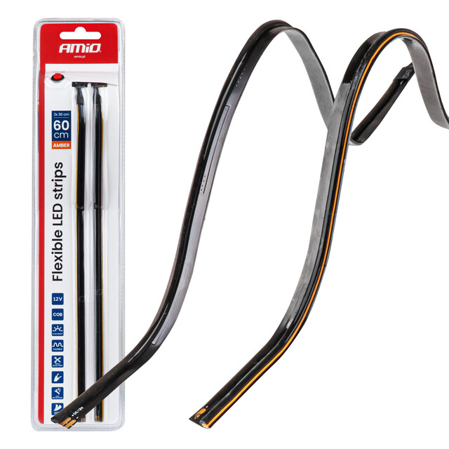Amio – Ταινία LED COB 12V Πορτοκαλί 2x30cm Flexible Πλαϊνού Φωτισμού για Σήμανση & Εντυπωσιακό Φως – Σετ 2 Τεμ. (04574/AM)