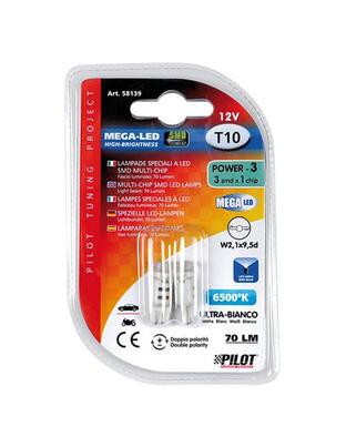 T10 W5W 12V W2,1x9,5d 70lm MEGA-LED 3 ΛΕΥΚΟ ΦΩΣ 10x27mm 2ΤΕΜ.