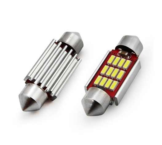 Amio - Λάμπες LED Πλαφονιέρας 36mm 12/24V 2.9W 5600K 12 LED CAN-BUS Festoon Λευκό Φως για Εσωτερικό Φωτισμό Καμπίνας και Πινακίδα Αυτοκινήτου - 1 σετ (01289/AM)