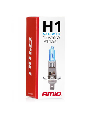 Amio – Λαμπτήρας Αλογόνου H1 P14.5s 12V 55W Super White για Προβολείς Αυτοκινήτου – 1 Τεμ. (01489/AM)