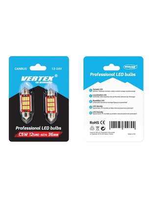Amio - Λάμπες LED Πλαφονιέρας 36mm 12/24V 2.9W 5600K 12 LED CAN-BUS Festoon Λευκό Φως για Εσωτερικό Φωτισμό Καμπίνας και Πινακίδα Αυτοκινήτου - 1 σετ (01289/AM)