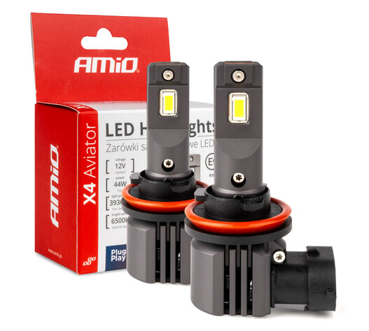 Amio - ΛΑΜΠΕΣ LED H8/H9/H11 12V 44W 6.500K 3.936lm X4 SERIES AVIATOR PLUG & PLAY - 2 ΤΕΜ. (03765/AM)