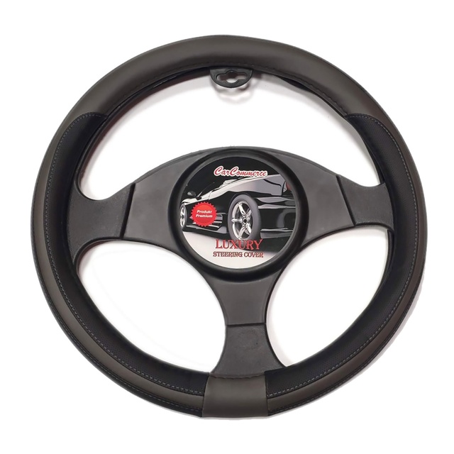 CarCommerce - ΚΑΛΥΜΜΑ ΤΙΜΟΝΙΟΥ LUXURY 37-39,5 cm (ΜΑΥΡΟ/ΓΚΡΙ ΔΕΡΜΑΤΙΝΗ) - 1 τεμ. (42422-CC)