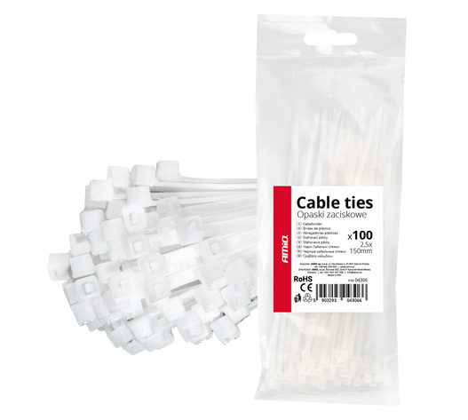 Amio - ΔΕΜΑΤΙΚΑ/ΔΕΤΙΚΑ ΚΑΛΩΔΙΩΝ TIE WRAP (ΤΑΙΡΑΠ) 2.5 x 150mm (ΛΕΥΚΟ) - 100 ΤΕΜ. (04306/AM)