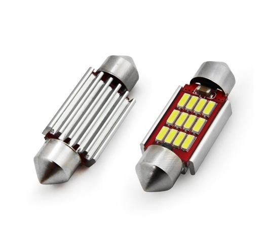 Amio - Λαμπάκια Πλαφονιέρας LED 39mm 12/24V 2.9W 5600K 12LED C5W Festoon Canbus Λευκό Φως για Εσωτερικό Φωτισμό και Πινακίδα Αυτοκινήτου - 2 τεμ. (01290/AM)