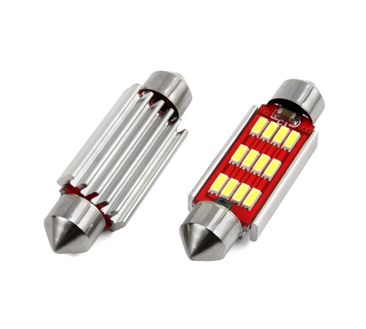 Amio - Λαμπάκια Πλαφονιέρας LED 41mm 12/24V 2.9W 5600K 12LED C10W Festoon Canbus Λευκό Φως για Εσωτερικό Φωτισμό και Πινακίδα Αυτοκινήτου - 2 τεμ. (01291/AM)