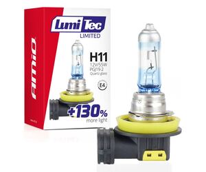 Amio - Λαμπτήρας Αλογόνου LumiTec Limited +130% τύπου H11 12V ισχύος 55W με βάση PGJ19-2 και λευκό φως 4300K για ενισχυμένη ορατότητα και μεγαλύτερη δέσμη έως 40m - 1 Τεμ. (02134/AM)