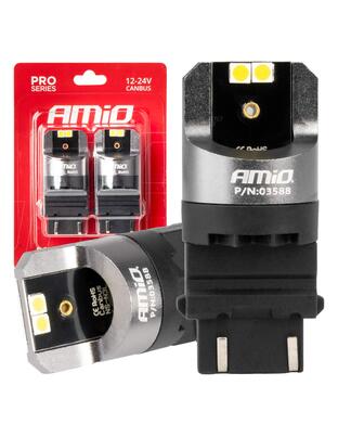 Amio - ΛΑΜΠΕΣ P27/7W 12/24V 6.000K 4SMD LED CAN-BUS ΛΕΥΚΑ PRO SERIES - 2 ΤΕΜ. (03588/AM)
