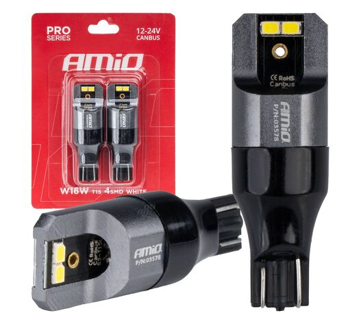 Amio - ΛΑΜΠΑΚΙΑ T15 W16W 12/24V 6.000K 4xSMD LED CAN-BUS ΛΕΥΚΟ 2016 PRO SERIES - 2 Τεμ. (03578/AM)
