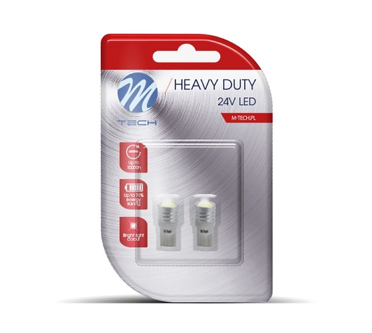 T10 W5W 24V W1,2x9,5d LED 1xHP ΛΕΥΚΟ ΔΙΑΘΛΑΣΗ (ΚΑΡΦΩΤΟ ΑΚΑΛΥΚΟ) BLISTER 2ΤΕΜ. M-TECH
