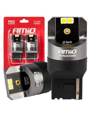 Amio - ΛΑΜΠΕΣ W21W 12/24V 6.000K 4SMD LED CAN-BUS ΛΕΥΚΑ PRO SERIES - 2 ΤΕΜ. (03589/AM)