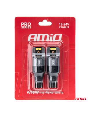 Amio - ΛΑΜΠΑΚΙΑ T15 W16W 12/24V 6.000K 4xSMD LED CAN-BUS ΛΕΥΚΟ 2016 PRO SERIES - 2 Τεμ. (03578/AM)