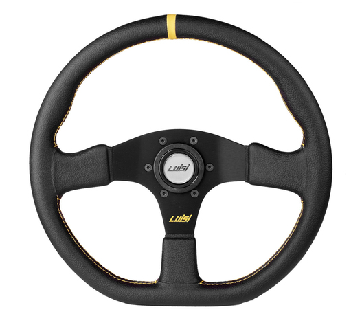 ΤΙΜΟΝΙ STEALTH CORSA 355mm ΤΡΙΑΚΤΙΝΟ ΔΕΡΜΑΤΙΝΟ ΜΑΥΡΟ LUISI