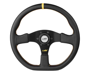 ΤΙΜΟΝΙ STEALTH CORSA 355mm ΤΡΙΑΚΤΙΝΟ ΔΕΡΜΑΤΙΝΟ ΜΑΥΡΟ LUISI