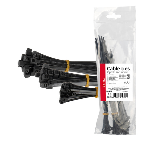 Amio - ΔΕΜΑΤΙΚΑ/ΔΕΤΙΚΑ ΚΑΛΩΔΙΩΝ TIE WRAP(ΤΑΙΡΑΠ) 2.5x100mm / 3.6x150mm / 3.6x200mm ΜΑΥΡΟ ΧΡΩΜΑ ΣΕΤ - 60 ΤΕΜ. (04314/AM)