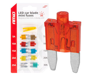 Amio - Ασφάλειες Mini Blade (Μαχαιρωτές) με LED Ένδειξη Καμένης Ασφάλειας & Εργαλείο Αφαίρεσης για Άμεσο Έλεγχο Ηλεκτρικού Κυκλώματος OE - 10 Τεμ. (04340/AM)