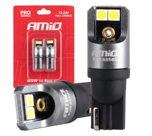 Amio - ΛΑΜΠΑΚΙΑ T10 W5W 12/24V 6.000K 4xSMD LED FULL CAN-BUS ΛΕΥΚΟ 3030 PRO SERIES - 2 Τεμ. (03580/AM)