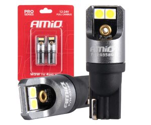 Amio - ΛΑΜΠΑΚΙΑ T10 W5W 12/24V 6.000K 4xSMD LED FULL CAN-BUS ΛΕΥΚΟ 3030 PRO SERIES - 2 Τεμ. (03580/AM)