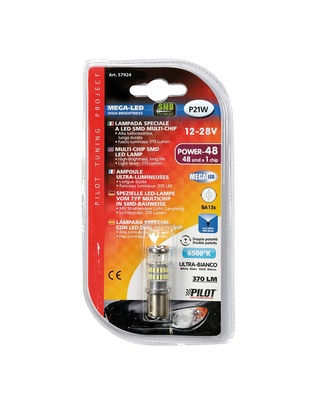 P21W 12-28V BA15s MEGA-LED48 6.500K 370lm ΔΙΑΘΛΑΣΗΣ (ΜΟΝΟΠΟΛΙΚΟ) BLISTER 1 ΤΕΜ.