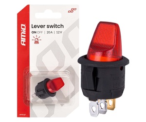 Amio - Διακόπτης Μοχλός 12V 20A με Κόκκινο Φωτισμό – Για Οχήματα & Βιομηχανικές Εφαρμογές - 1 τεμ. (04438/AM)