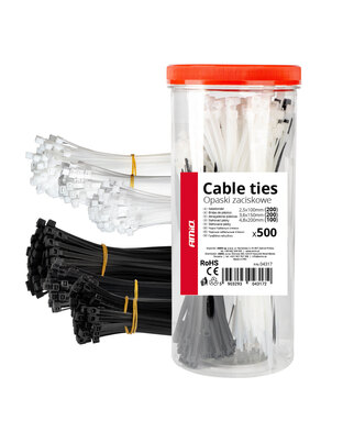 Amio - ΔΕΜΑΤΙΚΑ/ΔΕΤΙΚΑ ΚΑΛΩΔΙΩΝ TIE WRAP(ΤΑΙΡΑΠ) 2.5x100mm/3.6x150mm/4.8x200mm ΣΕ ΜΑΥΡΟ ΚΑΙ ΛΕΥΚΟ ΧΡΩΜΑ ΣΕΤ - 500 ΤΕΜ. (04317/AM)