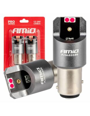 Amio - ΛΑΜΠΑΚΙΑ P21/5W BAY15d 12/24V 6.000K 4xSMD LED CAN-BUS ΚΟΚΚΙΝΟ PRO SERIES - 2 Τεμ. (03586/AM)