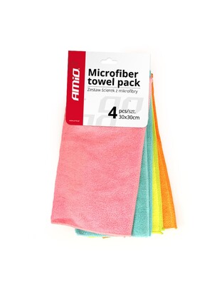 Amio - Πανάκια Γυαλίσματος Μικροΐνες (Microfiber) CWASH-02 διάσταση 30x30cm για Επιβατικά Αυτοκίνητα - 4 τεμ. (01046/AM)