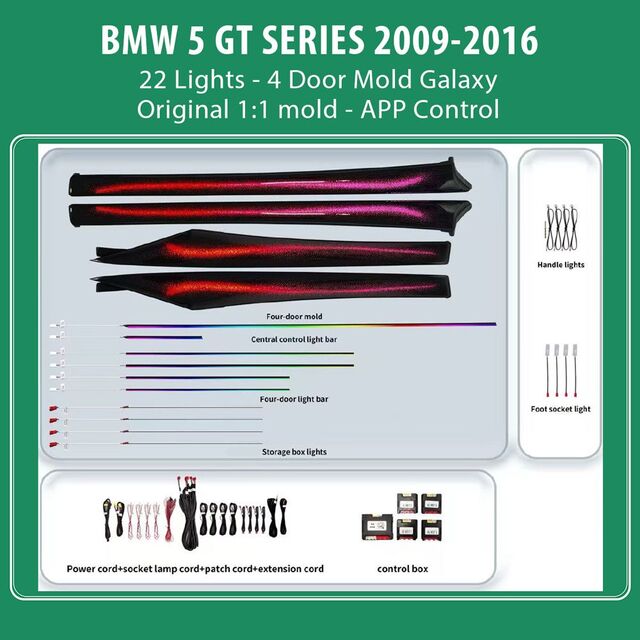 DIQ AMBIENT BMW S.5 GT BM15Y (Digital iQ Ambient Light for BMW Series 5 GT (F07) mod.2009-2016 with 22 Lights, Galaxy)