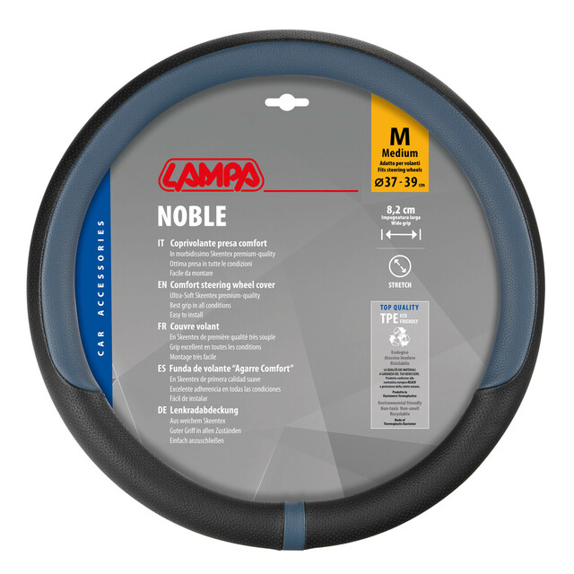 Lampa - Κάλυμμα Τιμονιού NOBLE (M) 37/39cm Μαύρο / Μπλε άοσμο διάτρητο αντιολισθητικό μαλακό ultra soft Skeentex - 1 τεμ. (L3290.2)