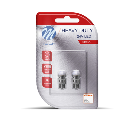 T10 W5W 24V W1,2x9,5d OSRAM LED 1xSMD2835 ΛΕΥΚΟ (ΚΑΡΦΩΤΟ ΑΚΑΛΥΚΟ) HEAVY DUTY BLISTER 2ΤΕΜ. M-TECH