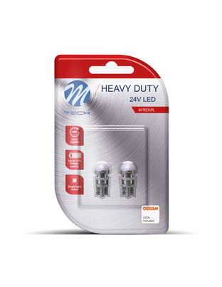 T10 W5W 24V W1,2x9,5d OSRAM LED 1xSMD2835 ΛΕΥΚΟ (ΚΑΡΦΩΤΟ ΑΚΑΛΥΚΟ) HEAVY DUTY BLISTER 2ΤΕΜ. M-TECH