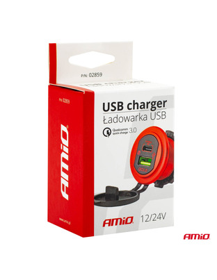 Amio - ΠΡΙΖΑ ΦΟΡΤΙΣΗΣ ΜΕ 2 ΘΥΡΕΣ USB + TYPE C ΚΑΙ ΚΑΠΑΚΙ ΚΟΚΚΙΝΗ 12/24V 5-12V 3.0A QUICK CHARGER MOD-09 -1 ΤΕΜ. (02859/AM)