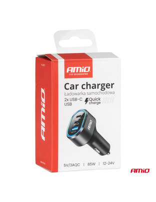 Amio - ΦΟΡΤΙΣΤΗΣ ΑΝΑΠΤΗΡΑ ΜΕ 3 ΘΥΡΕΣ 2xUSB-C 65W/20W+USB-A QUICK CHARGE 3.0 ΜΑΥΡΟ - 1 Τεμ. (04177/AM)