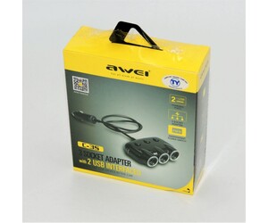ΠΟΛΥΜΠΡΙΖΟ AYTOKINHTOY 12V 3 ΘΕΣΕΩΝ ME 2 ΘΥΡΕΣ ΦΟΡΤΙΣΗΣ USB AWEI AU-C-3S