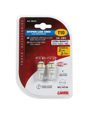 T10 W5W 24/28V 28lm HYPER-LED15 ΛΕΥΚΟ ΔΙΑΘΛΑΣΗΣ 5SMDx3chips (ΔΙΠΛΗΣ ΠΟΛΙΚΟΤΗΤΑΣ)BLISTER 2ΤΕΜ.