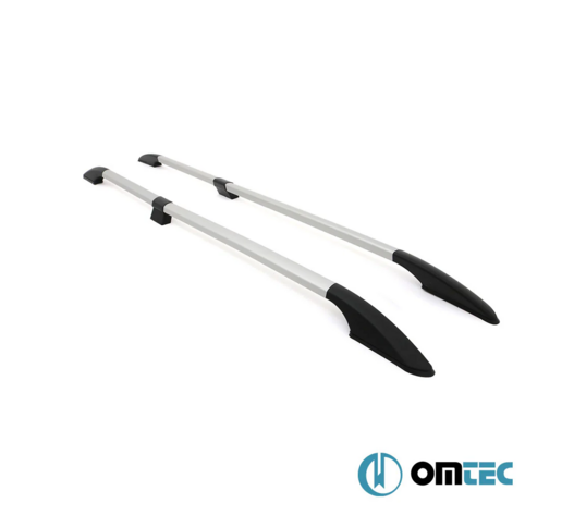 Omtec - Παράλληλες Μπάρες Οροφής Διαιρούμενες για Nissan NV200 2010 > / Chevrolet City Express 2015 > από Αλουμίνιο σε Ασημί Χρώμα και Μέγιστο Βάρος Φορτίου 75 kg - 2 τεμ. (D5035933/OM)