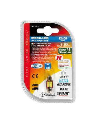 ΛΑΜΠΑΚΙ ΠΛΑΦΟΝΙΕΡΑΣ 12V 12x31mm 150lm ΛΕΥΚΟ MEGA-LED10 (ΔΙΠΛΗΣ ΠΟΛΙΚΟΤΗΤΑΣ- CAN-BUS) BLISTER 1ΤΕΜ.