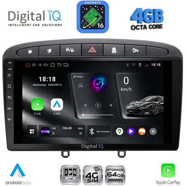DIGITAL IQ RTG 6513BL_CPA (9inc) MULTIMEDIA TABLET for PEUGEOT 308 mod.2007-2012 - RCZ mod.2009-2015 (BLACK)