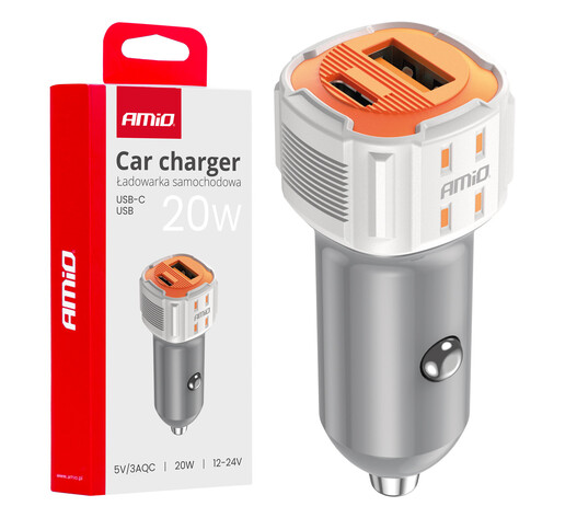 Amio - ΦΟΡΤΙΣΤΗΣ ΑΝΑΠΤΗΡΑ 12/24V ΜΕ 2 ΘΥΡΕΣ USB-C+USB 20W 5V/3AQC ΤΑΧΕΙΑΣ ΦΟΡΤΙΣΗΣ ΛΕΥΚΟΣ - 1 Τεμ. (03882/AM)