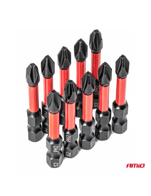 Amio – Μύτες Στρέψης Torsion PH2 HEX 1/4" 50mm Heavy Duty για Σταθερή Τοποθέτηση Εργαλείου & Καθημερινή Χρήση – Σετ 10 Τεμ. (04784/AM)