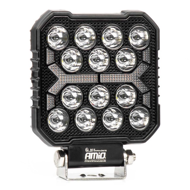 Amio - LED Λάμπα Εργασίας 42W 4200lm 6500K με Προειδοποιητικό Φως (Λευκό + Κίτρινο) – 9–36V Spot Αλουμινένια - 1 τεμ. - (04418/AM)