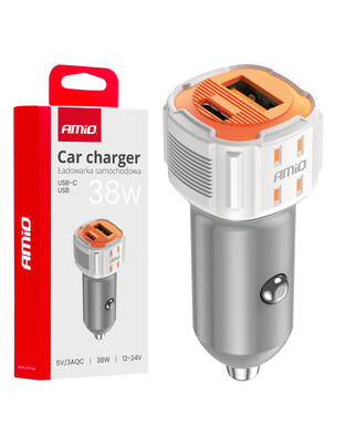 Amio - ΦΟΡΤΙΣΤΗΣ ΑΝΑΠΤΗΡΑ 12/24V ΜΕ 2 ΘΥΡΕΣ USB-C+USB 38W 5V/3AQC ΤΑΧΕΙΑΣ ΦΟΡΤΙΣΗΣ ΛΕΥΚΟΣ - 1 Τεμ. (03883/AM)