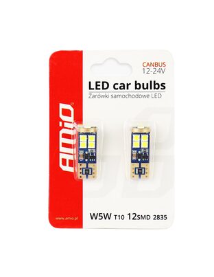 Amio – Λαμπάκια LED T10 W5W 12/24V 2.3W 5600K 12xSMD 2835 CANBUS Καρφωτά για Ισχυρό Λευκό Φωτισμό χωρίς Σφάλματα – Σετ 2 Τεμ. (01636/AM)