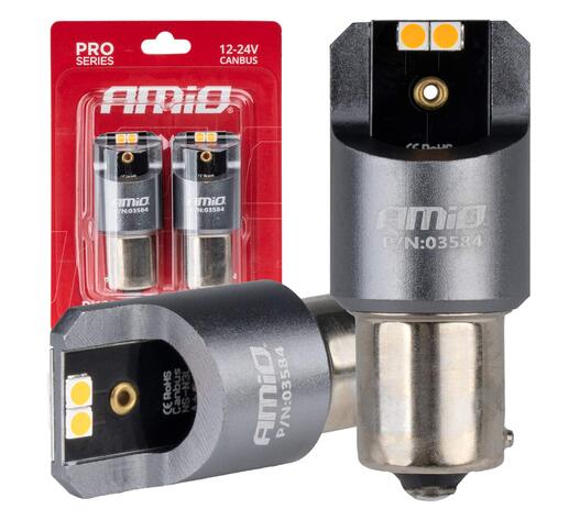 Amio - ΛΑΜΠΕΣ LED CAN-BUS PΥ21W BAU15S 12/24V 6.000K 4xSMD ΠΟΡΤΟΚΑΛΙ PRO SERIES - 2 ΤΕΜ. (03584/AM)