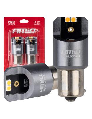 Amio - ΛΑΜΠΕΣ LED CAN-BUS PΥ21W BAU15S 12/24V 6.000K 4xSMD ΠΟΡΤΟΚΑΛΙ PRO SERIES - 2 ΤΕΜ. (03584/AM)