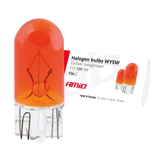 Amio – WY5W T10 W2.1x9.5d 12V 5W Λαμπτήρας Αλογόνου Amber για Φλας / Φώτα Σήμανσης Αυτοκινήτου – 1 Τεμ. (01478/AM)