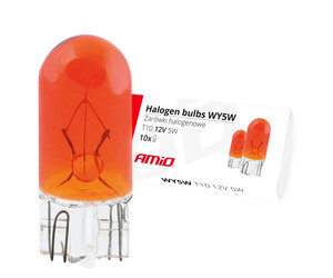 Amio – WY5W T10 W2.1x9.5d 12V 5W Λαμπτήρας Αλογόνου Amber για Φλας / Φώτα Σήμανσης Αυτοκινήτου – 1 Τεμ. (01478/AM)