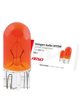 Amio – WY5W T10 W2.1x9.5d 12V 5W Λαμπτήρας Αλογόνου Amber για Φλας / Φώτα Σήμανσης Αυτοκινήτου – 1 Τεμ. (01478/AM)